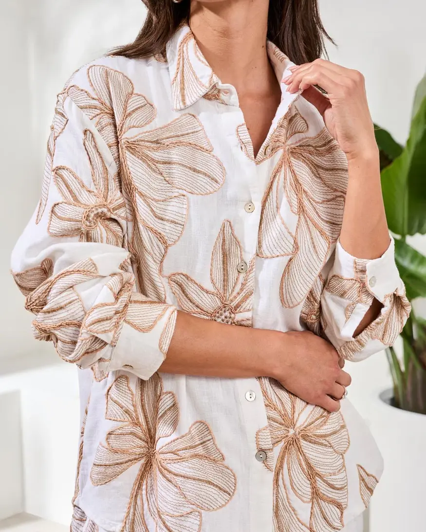 Tribal Lau Button Front Blouse