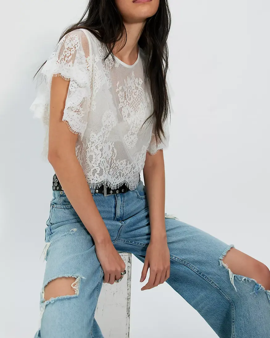 Free People Lunar Ash Lace Top