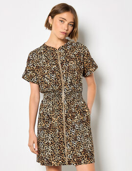 Apricot Zip Front Utility Dress