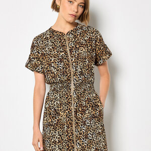 Apricot Zip Front Utility Dress