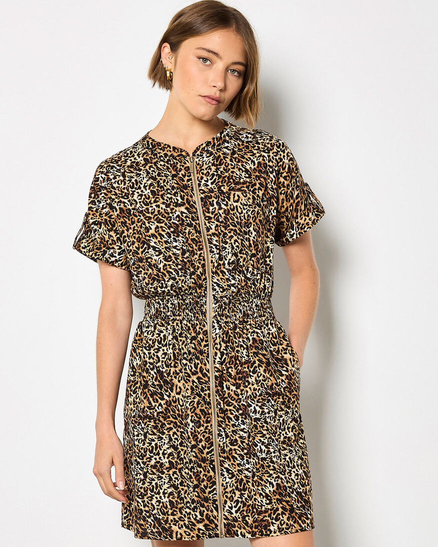 Apricot Zip Front Utility Dress