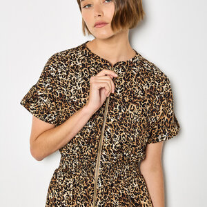 Apricot Zip Front Utility Dress