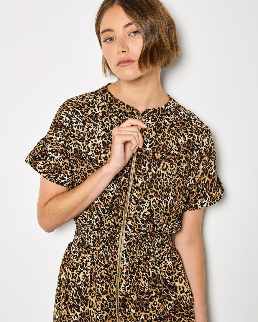 Apricot Zip Front Utility Dress