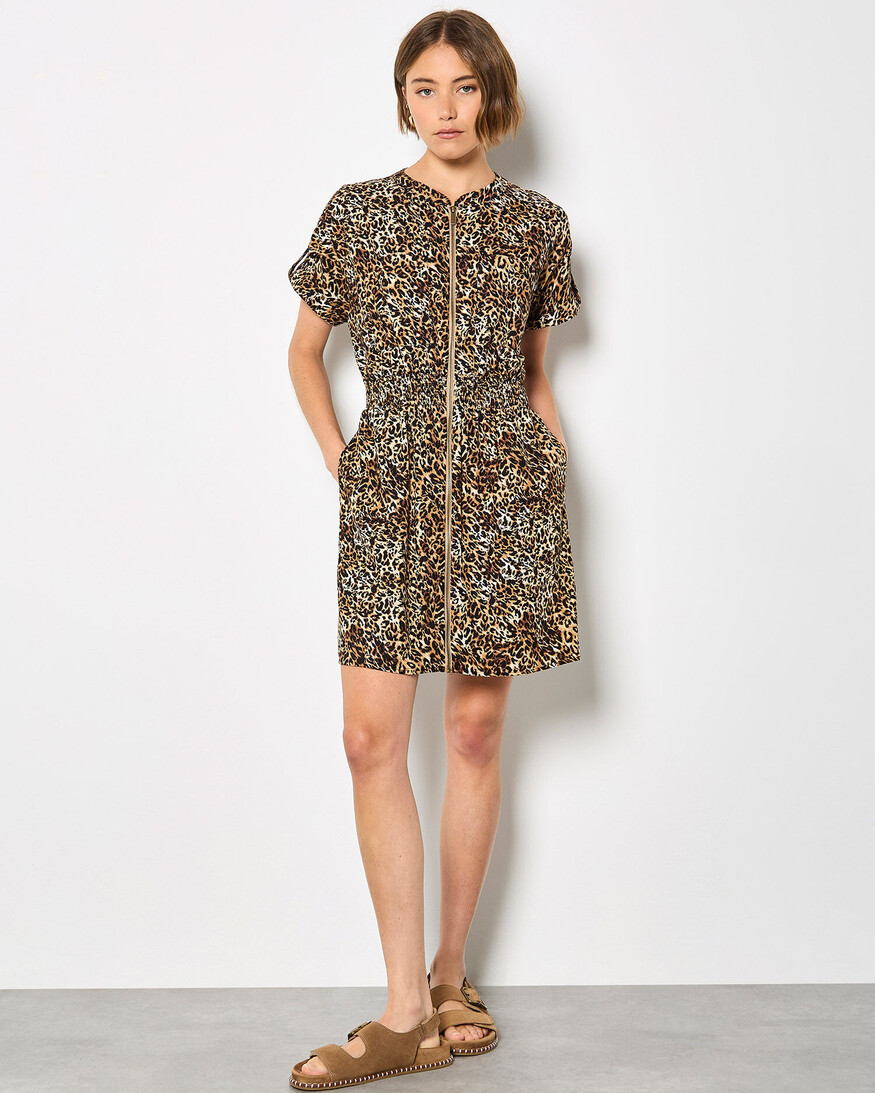 Apricot Zip Front Utility Dress