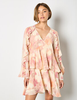 Apricot Printed Ruffle Baby Doll Mini