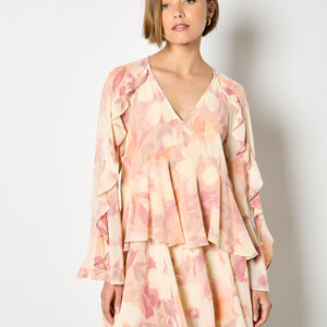 Apricot Printed Ruffle Baby Doll Mini