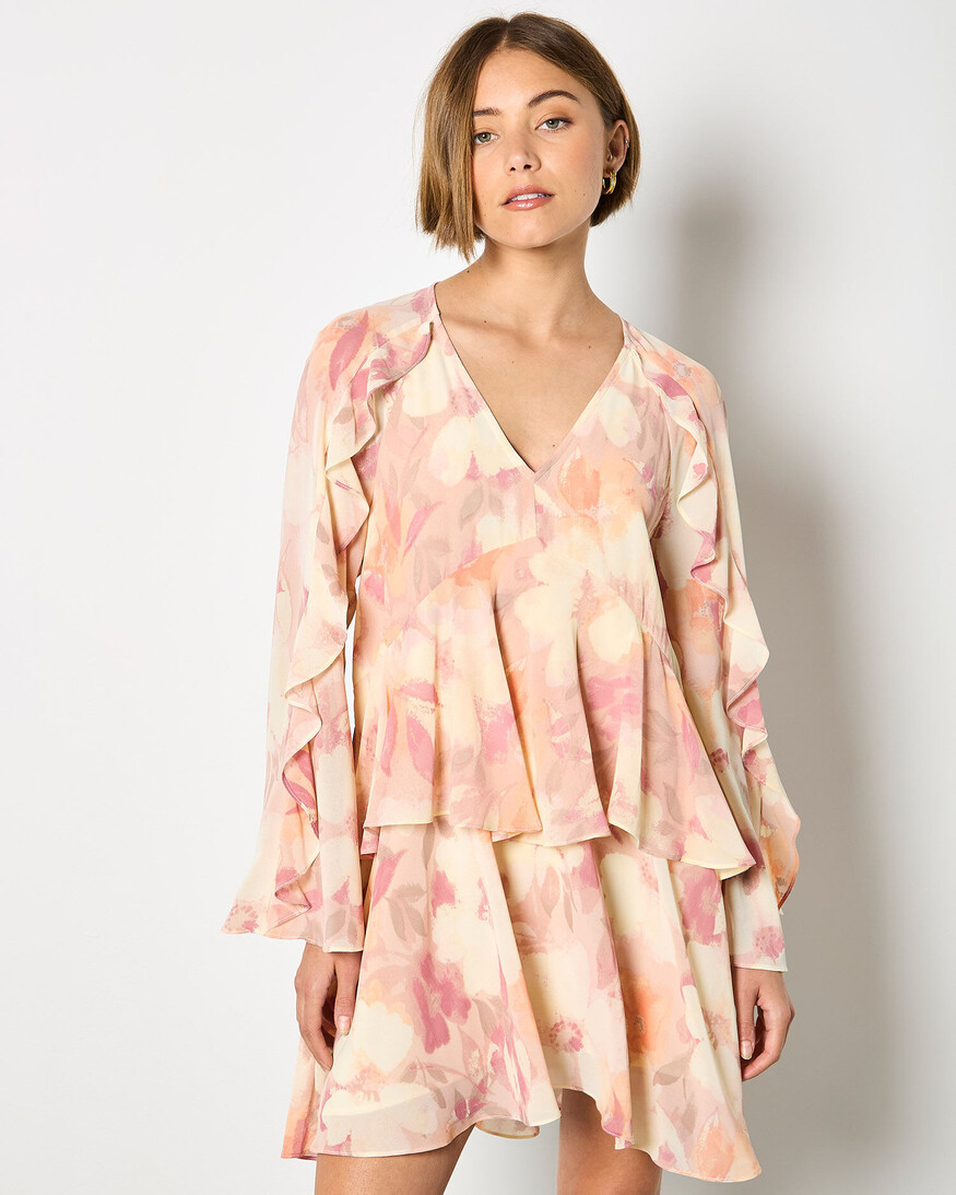 Apricot Printed Ruffle Baby Doll Mini