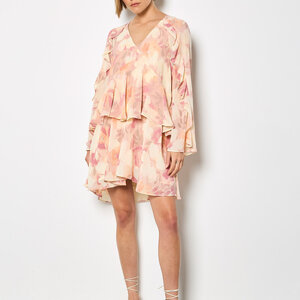 Apricot Printed Ruffle Baby Doll Mini
