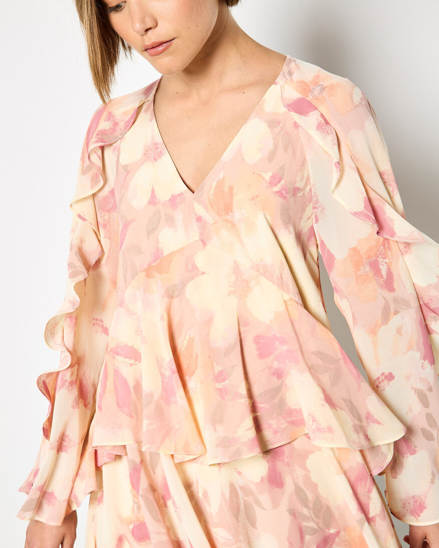 Apricot Printed Ruffle Baby Doll Mini