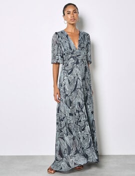 Apricot Chiffon Pleat Maxi Dress