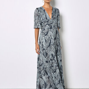 Apricot Chiffon Pleat Maxi Dress