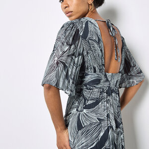 Apricot Chiffon Pleat Maxi Dress