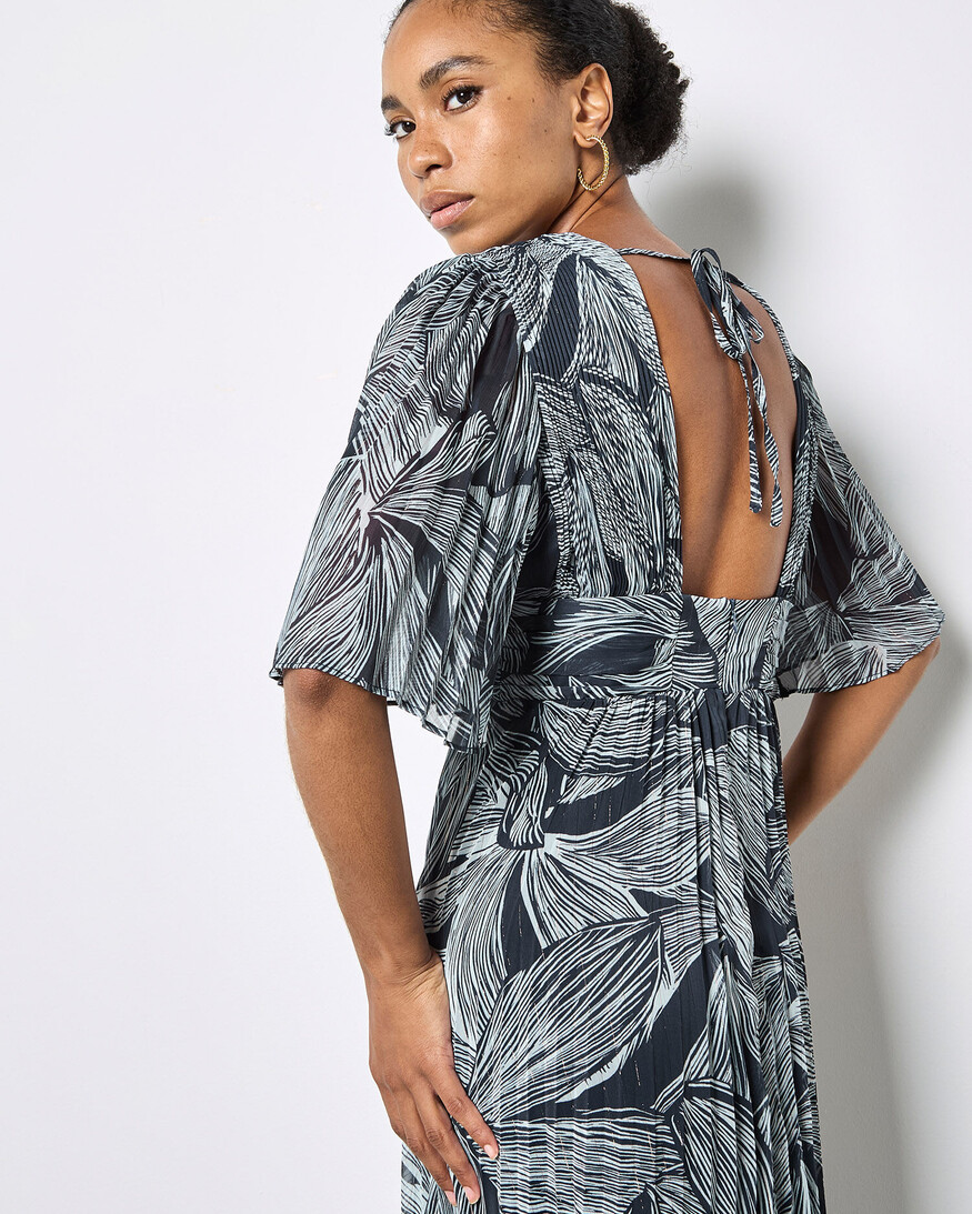 Apricot Chiffon Pleat Maxi Dress