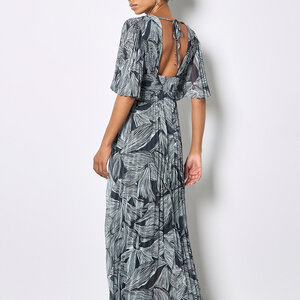 Apricot Chiffon Pleat Maxi Dress