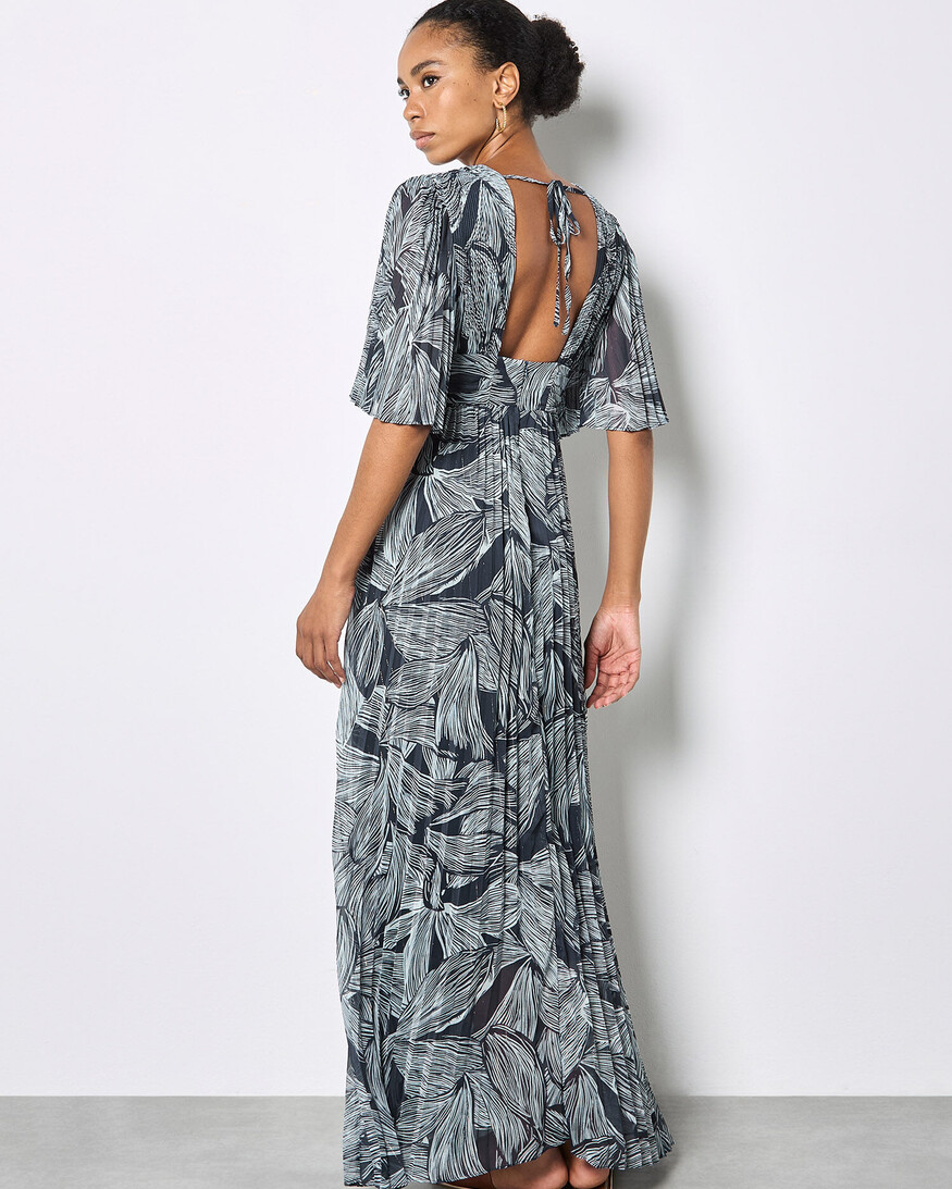 Apricot Chiffon Pleat Maxi Dress