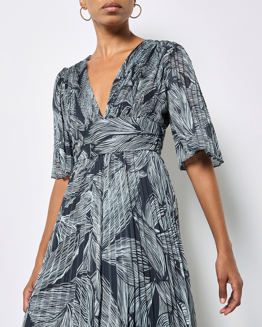 Apricot Chiffon Pleat Maxi Dress