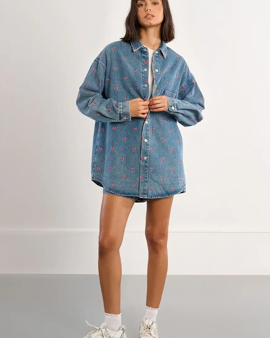 Molly Bracken Heart Embroidered Overshirt