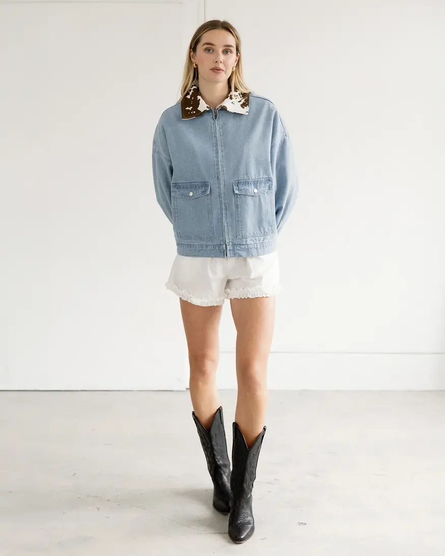 Brunette The Label Cow Collar Boxy Denim Jkt