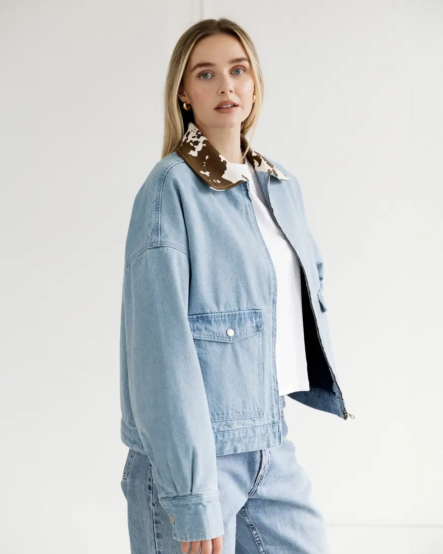 Brunette The Label Cow Collar Boxy Denim Jkt