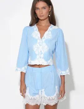 Adelyn Rae Zoey Lace Trim Button Up