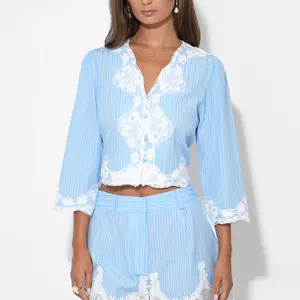 Adelyn Rae Zoey Lace Trim Button Up