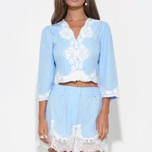 Adelyn Rae Zoey Lace Trim Button Up