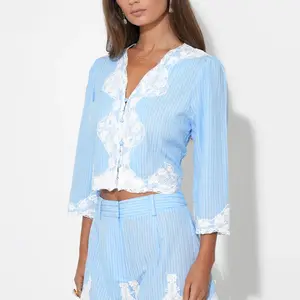 Adelyn Rae Zoey Lace Trim Button Up