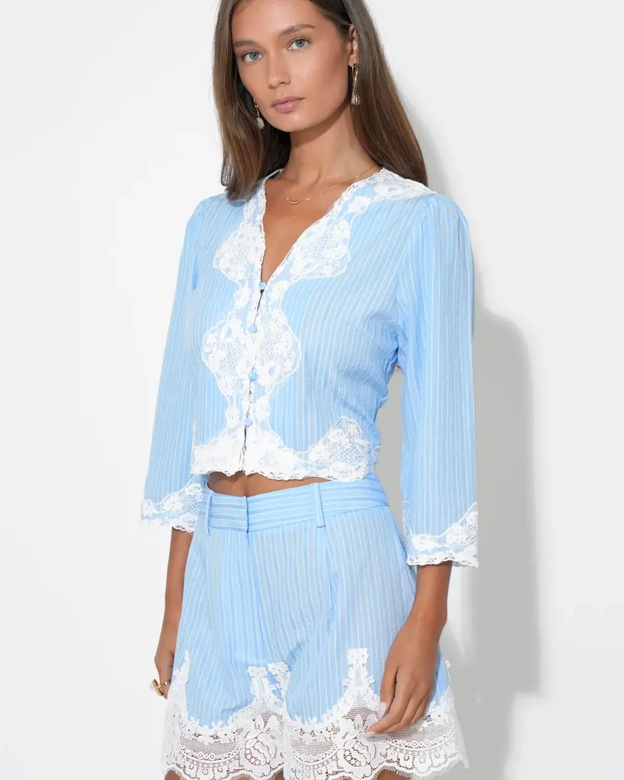 Adelyn Rae Zoey Lace Trim Button Up