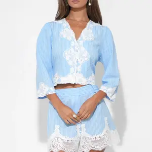 Adelyn Rae Zoey Lace Trim Button Up