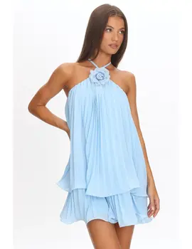 Halter Pleated Mini Dress