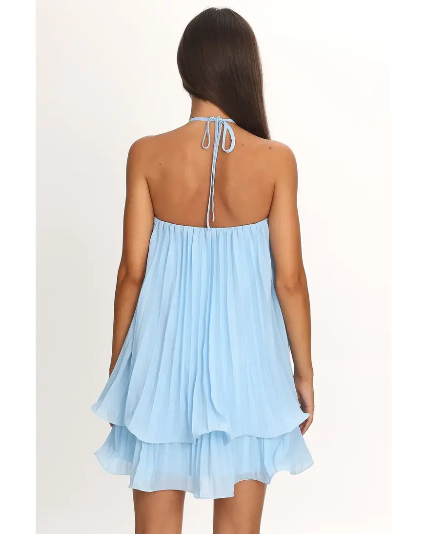 Halter Pleated Mini Dress