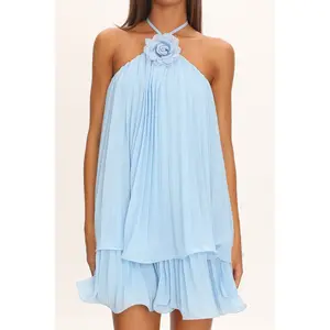 Halter Pleated Mini Dress
