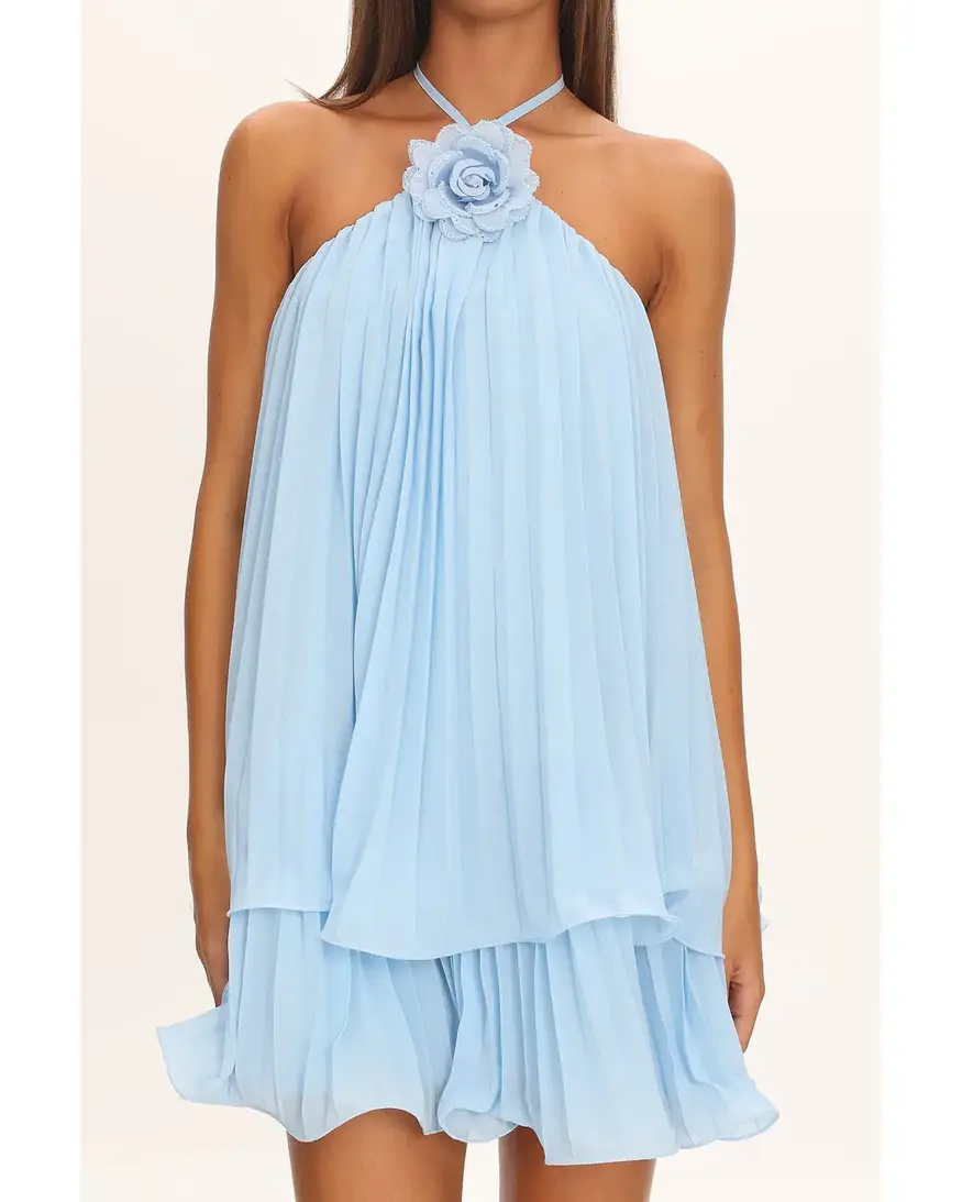 Halter Pleated Mini Dress