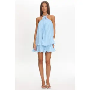 Halter Pleated Mini Dress