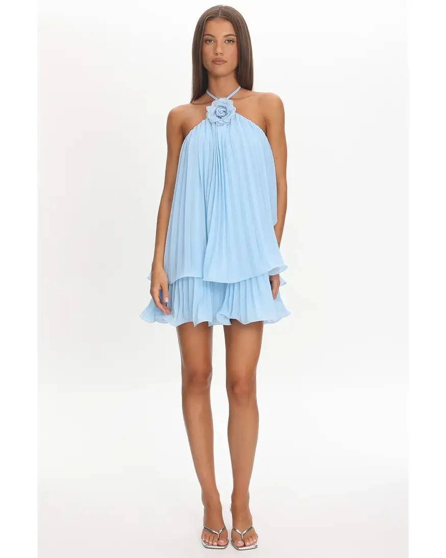 Halter Pleated Mini Dress