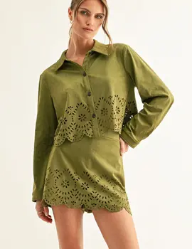 Adelyn Rae Lucia Faux Suede Crop Shirt