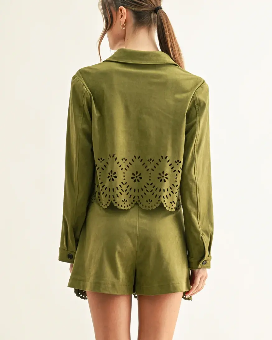 Adelyn Rae Lucia Faux Suede Crop Shirt