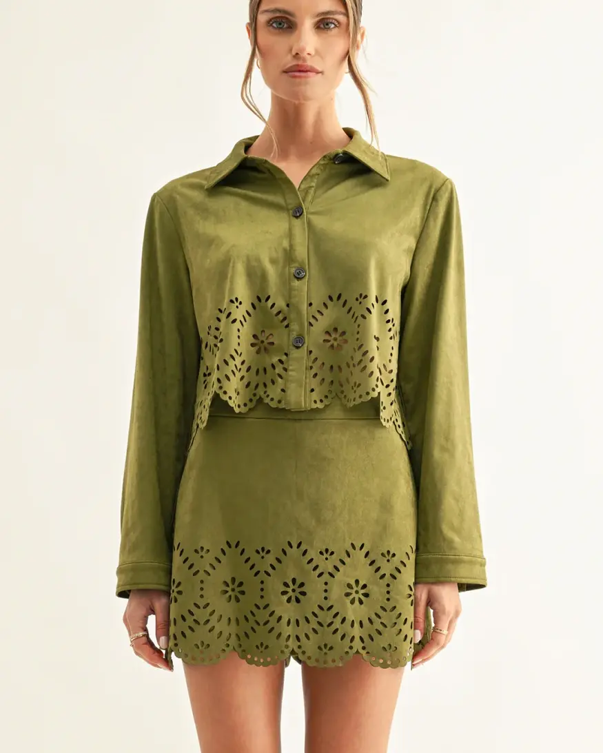Adelyn Rae Lucia Faux Suede Crop Shirt