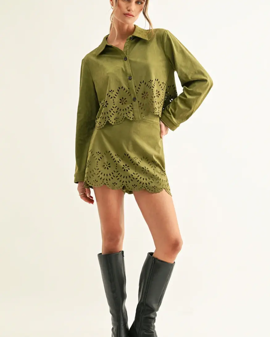 Adelyn Rae Lucia Faux Suede Crop Shirt