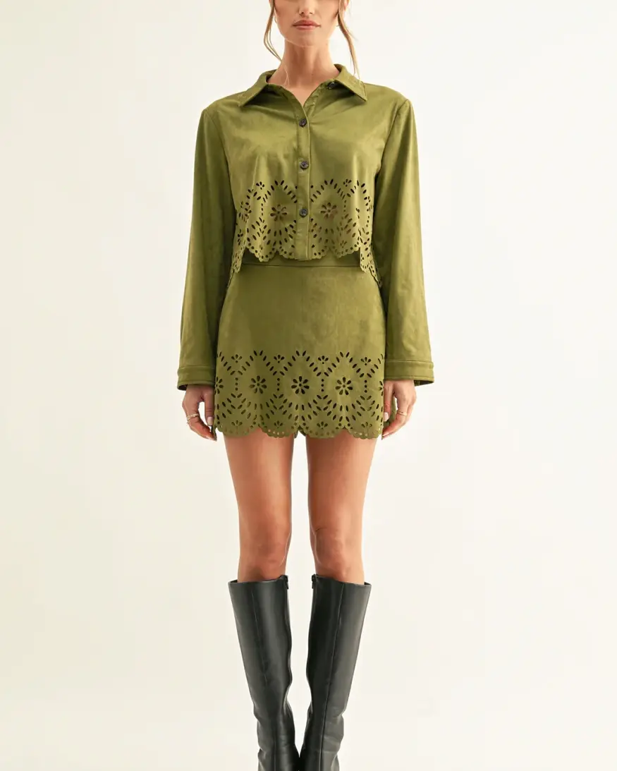 Adelyn Rae Lucia Faux Suede Crop Shirt