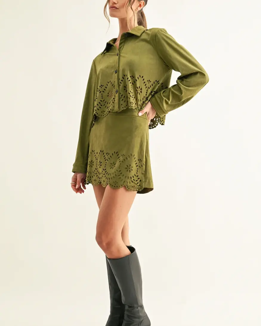 Adelyn Rae Lucia Faux Suede Crop Shirt
