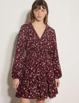 Apricot Daisy Spray Wrap Tiered Dress
