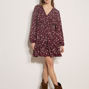 Apricot Daisy Spray Wrap Tiered Dress