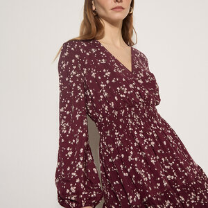 Apricot Daisy Spray Wrap Tiered Dress