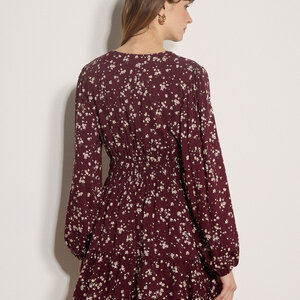 Apricot Daisy Spray Wrap Tiered Dress