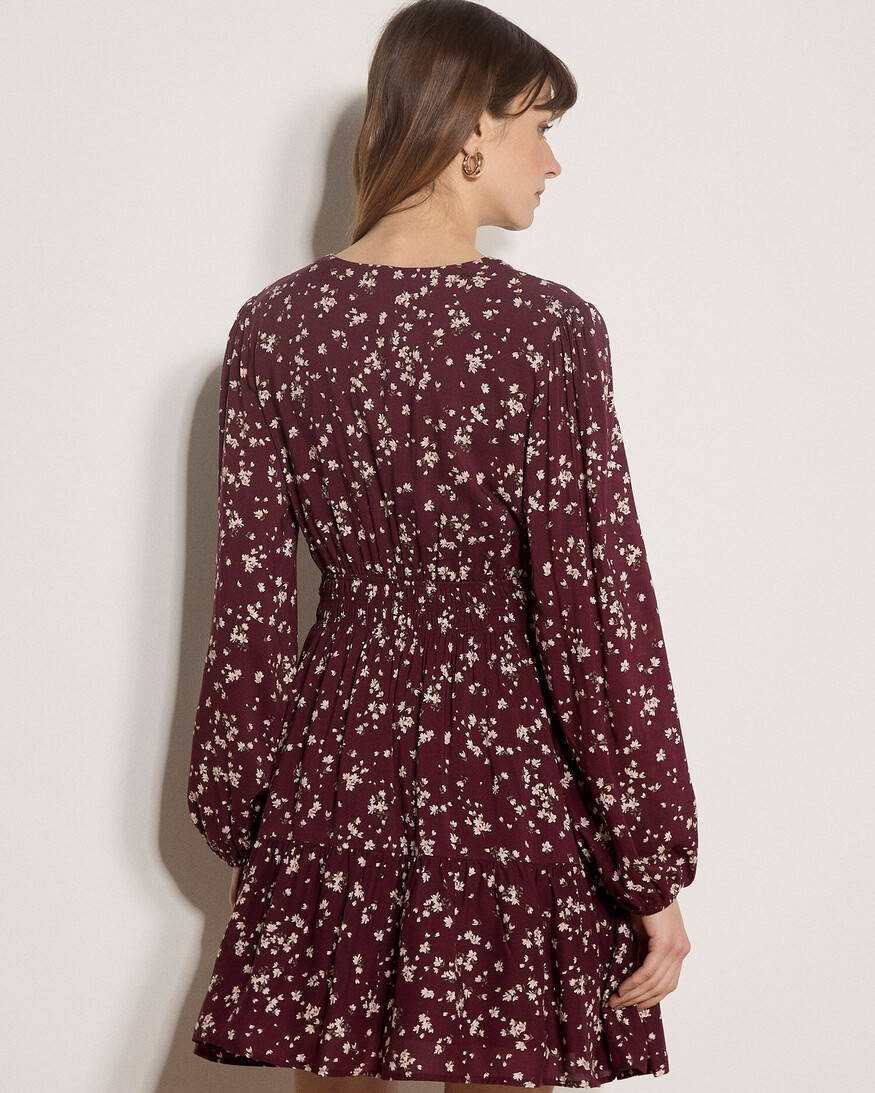 Apricot Daisy Spray Wrap Tiered Dress