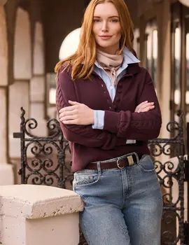 Tribal Chea Cable Polo Sweater