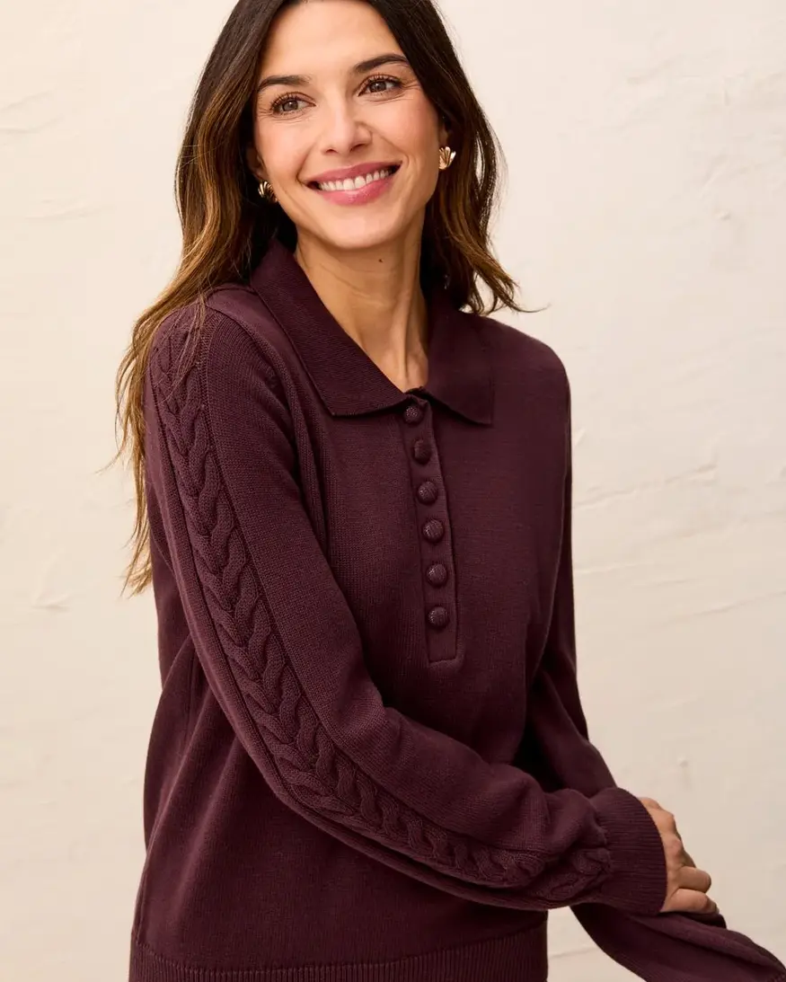 Tribal Chea Cable Polo Sweater