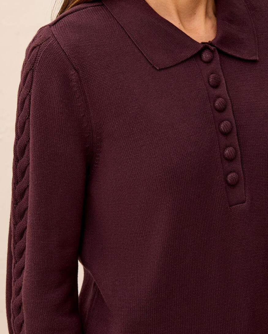 Tribal Chea Cable Polo Sweater
