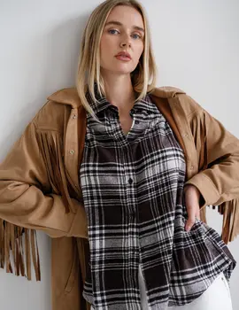 Brunette The Label Oversized Plaid Button Up